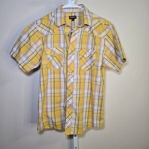 Gioberti Boys Yellow Plaid Western Pearl Snap Shirt Short Sleeve Size 12